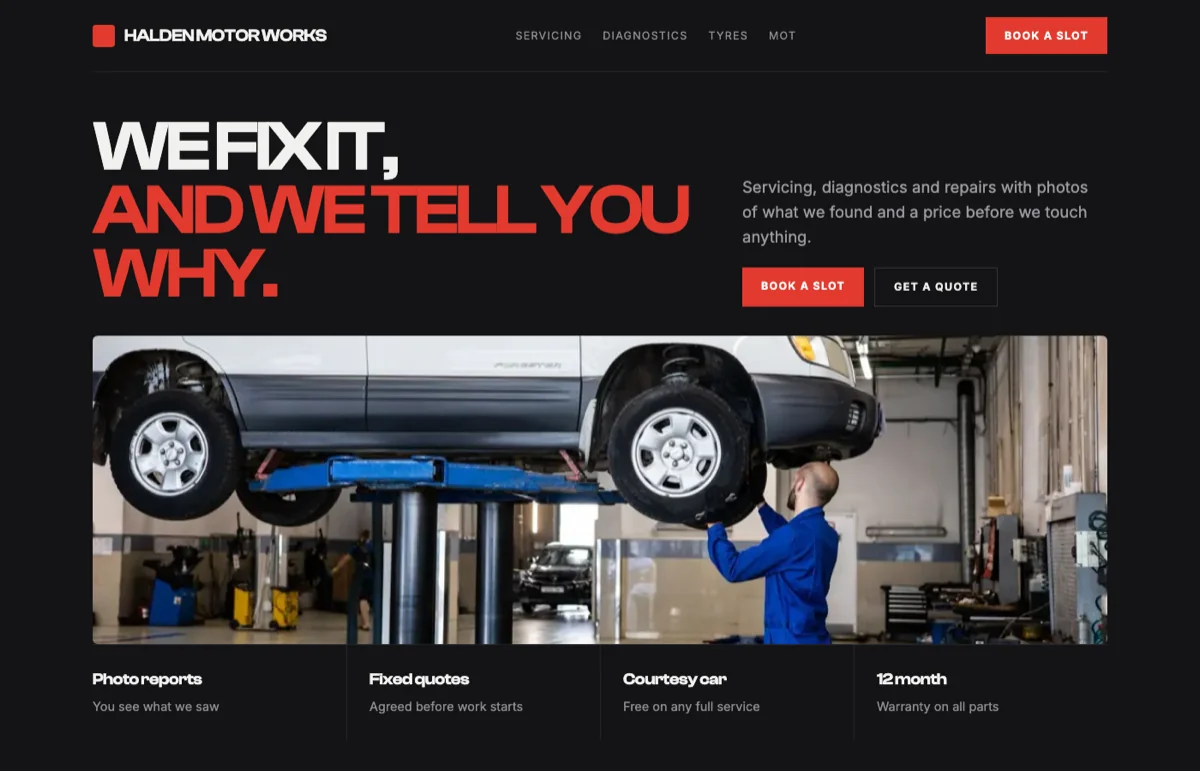 Example design for an auto repair shop