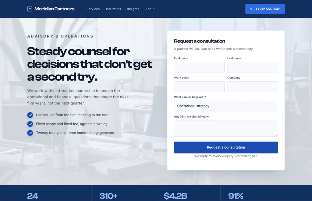 Example design for a corporate advisory firm