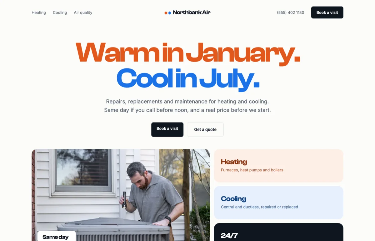 Example design for a heating and cooling company