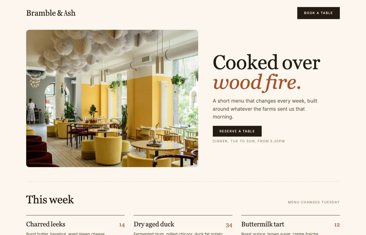 Example design for a restaurant